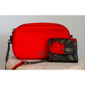 COACH Purse Leather Isla Chain Crossbody in Red with Gunmetal Hardware